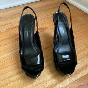Jessica Simpson Black Peep toe heels with strap